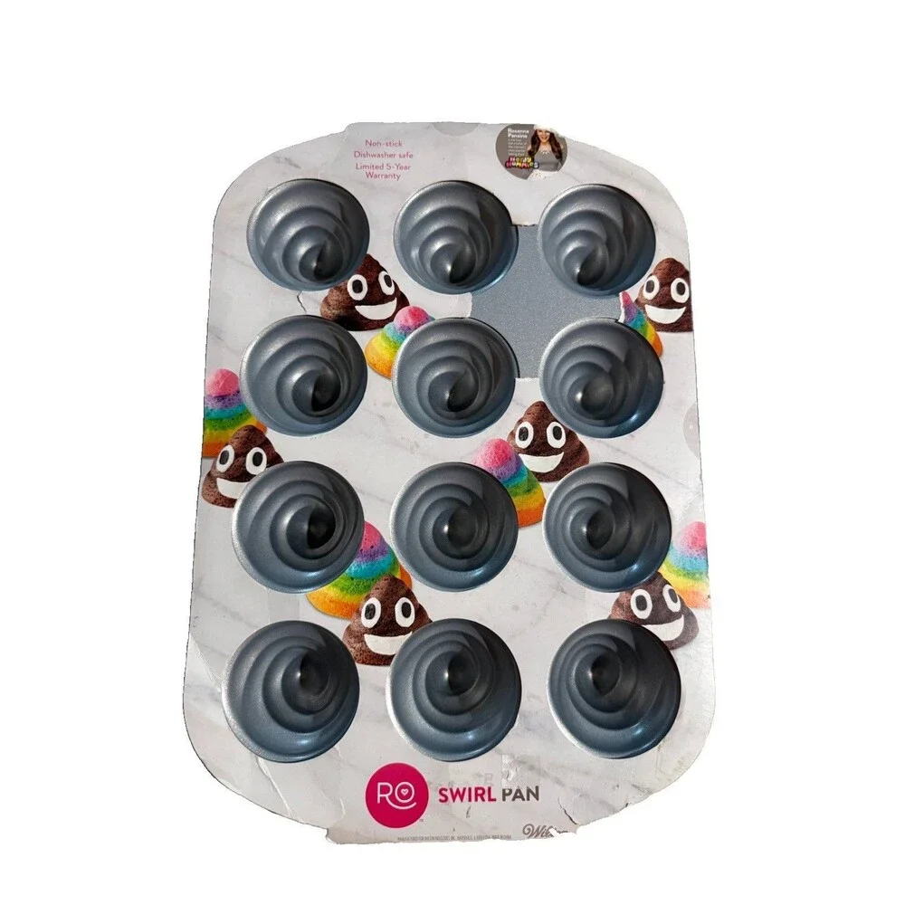 New Rosanna Pansino Swirl Pan from Wilton -12 Count unicorn poop emoji